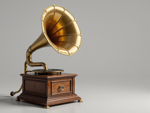 Vintage wooden record player with brass details and manual operation